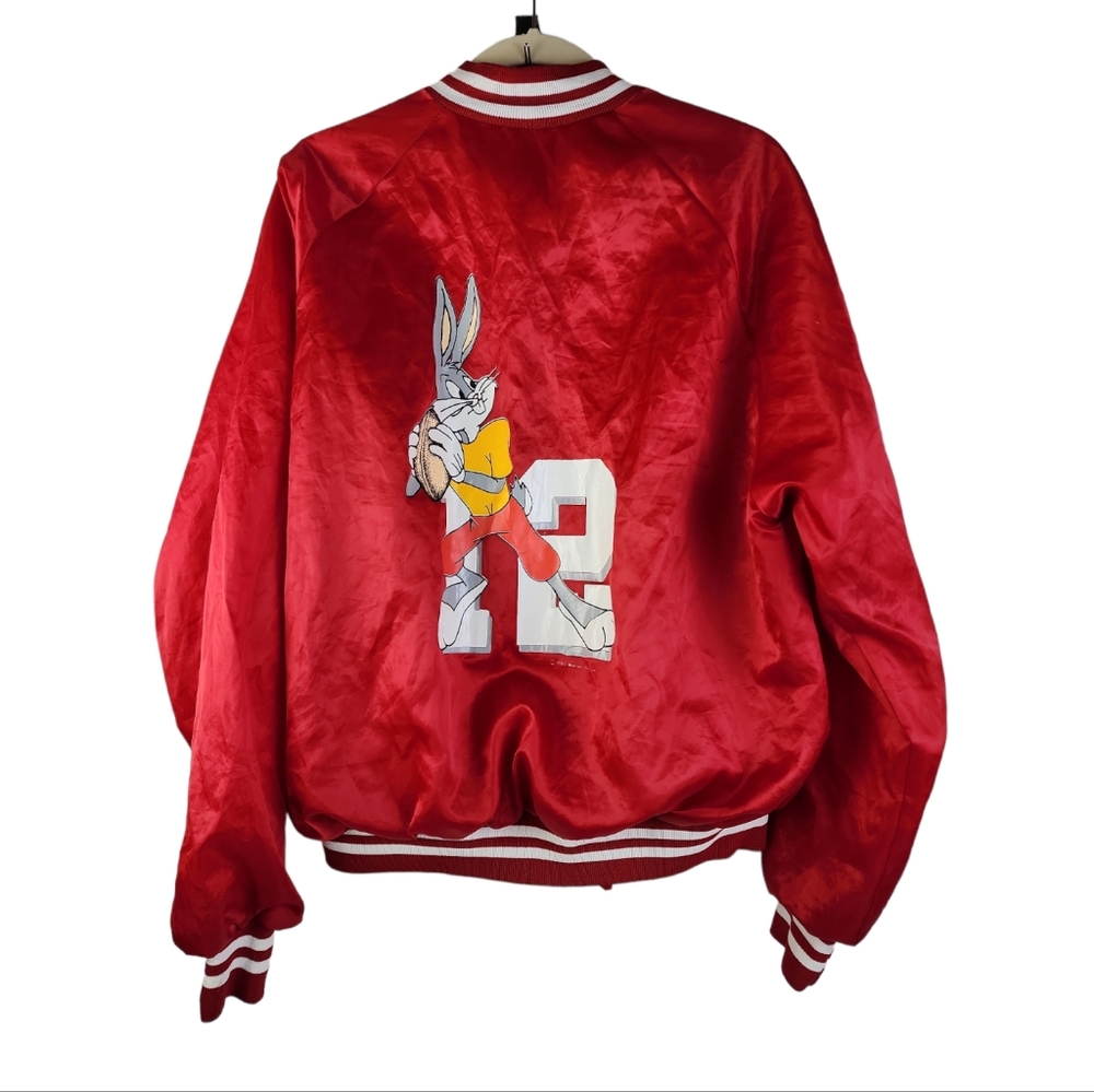 Vintage Chalkline Looney Tunes Red Bomber Jacket Bug Bunny Football Men's L RARE